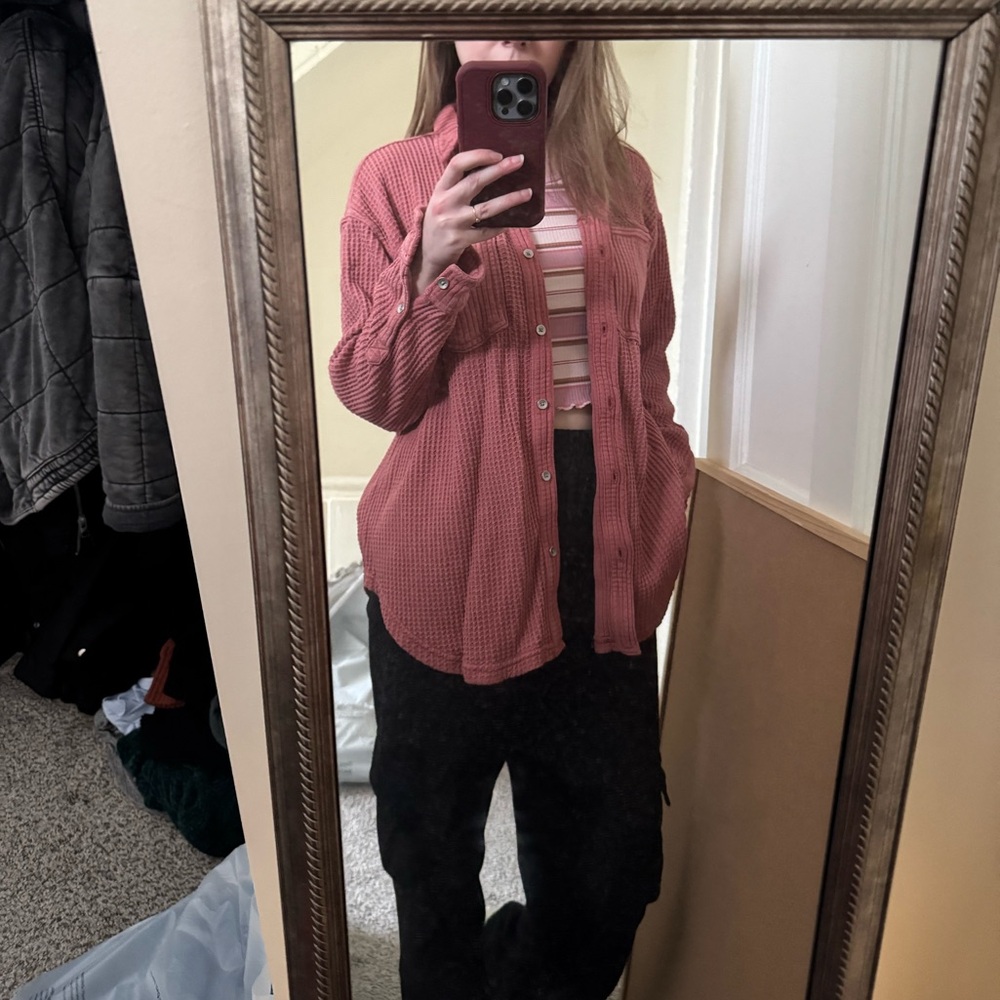 Bundle 3/$45 - Aerie LumberJane Waffle Button Down in Coral